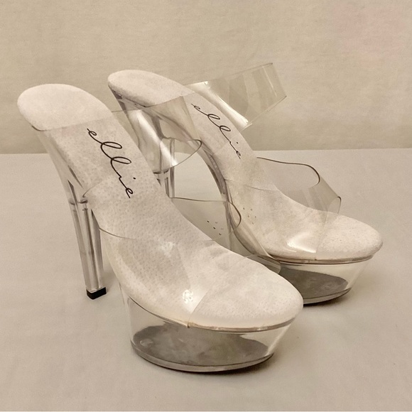 Ellie Stripper Dancer Heels Shoes 6” Double Strap Transparent Clear Women’s Sz 8 - Picture 2 of 11
